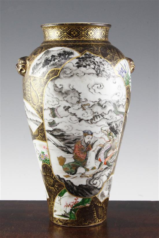 A Japanese porcelain ovoid vase, by Kanzan Denshichi (1821-1890) of Kyoto, Meiji Period, 32cm, wear to gilding